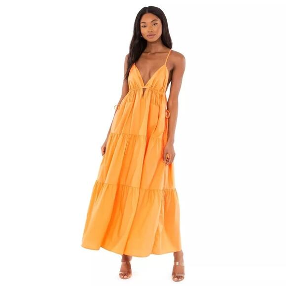 ASTR The Label Cassie Cotton Maxi Dress in Orange Melon Size Large - Picture 1 of 9